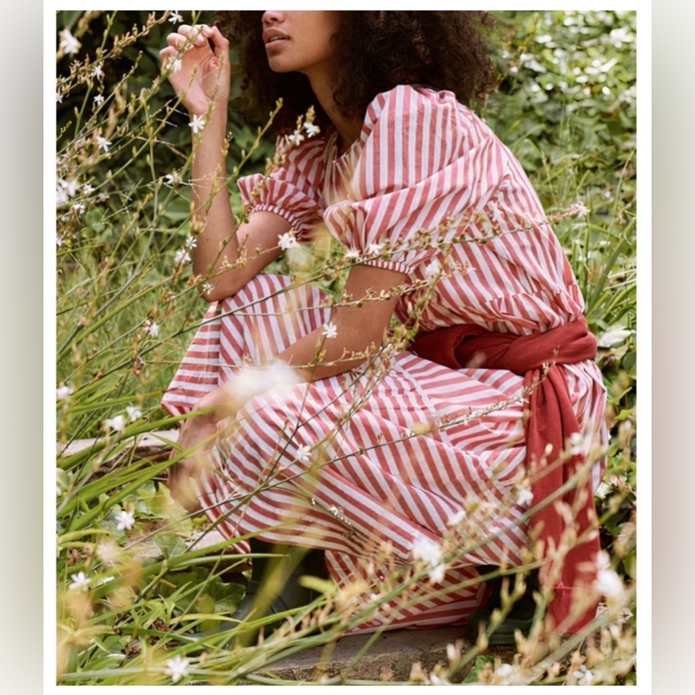 THE GREAT. Striped Red and White Midi Dress - Picture 7 of 8